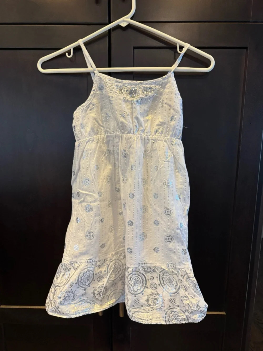 The Children's Place White Eyelet Spaghetti-Strap Dress with Blue Paisley Print - Picture 1 of 5